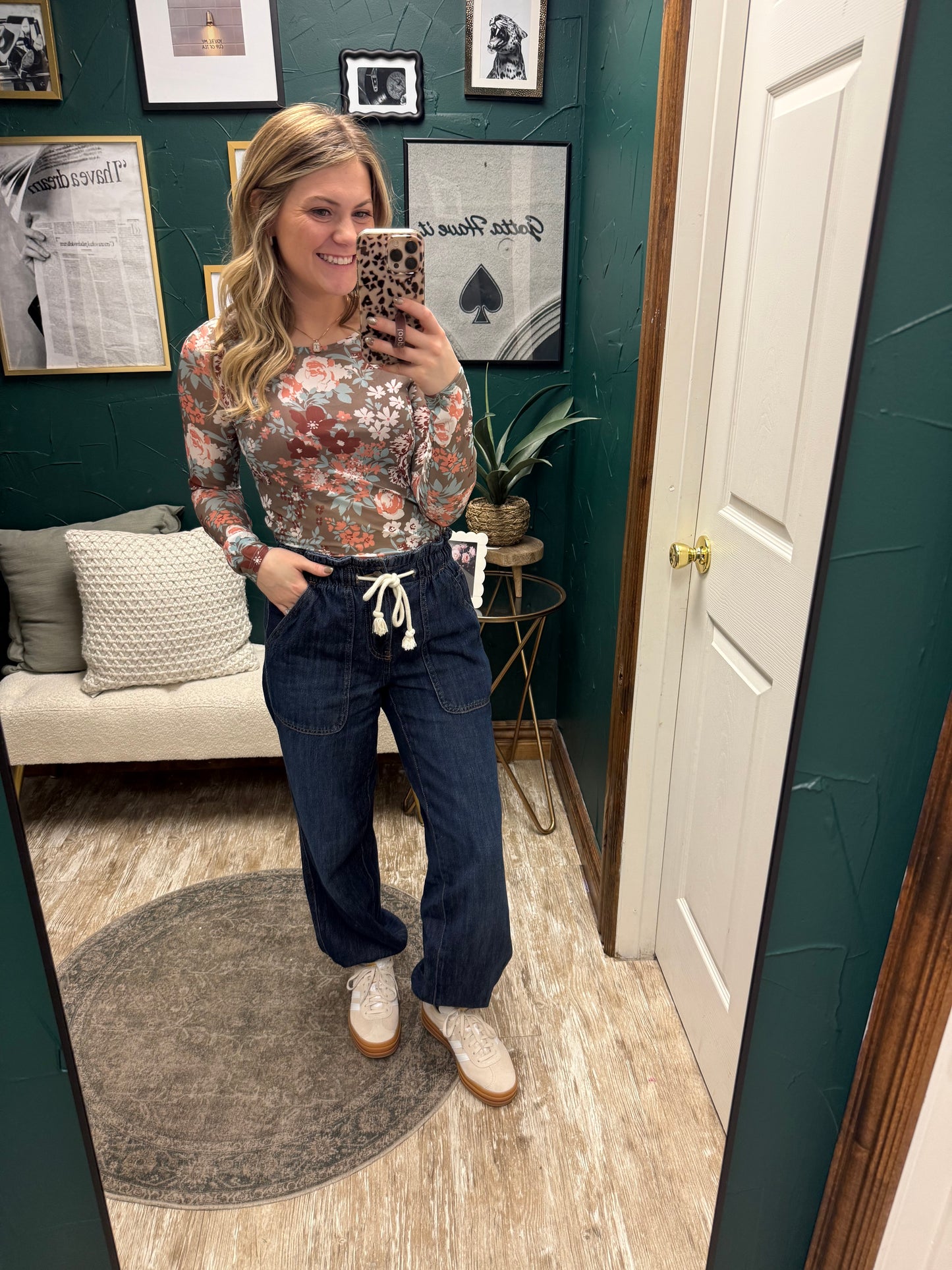 Green Floral Mesh Top