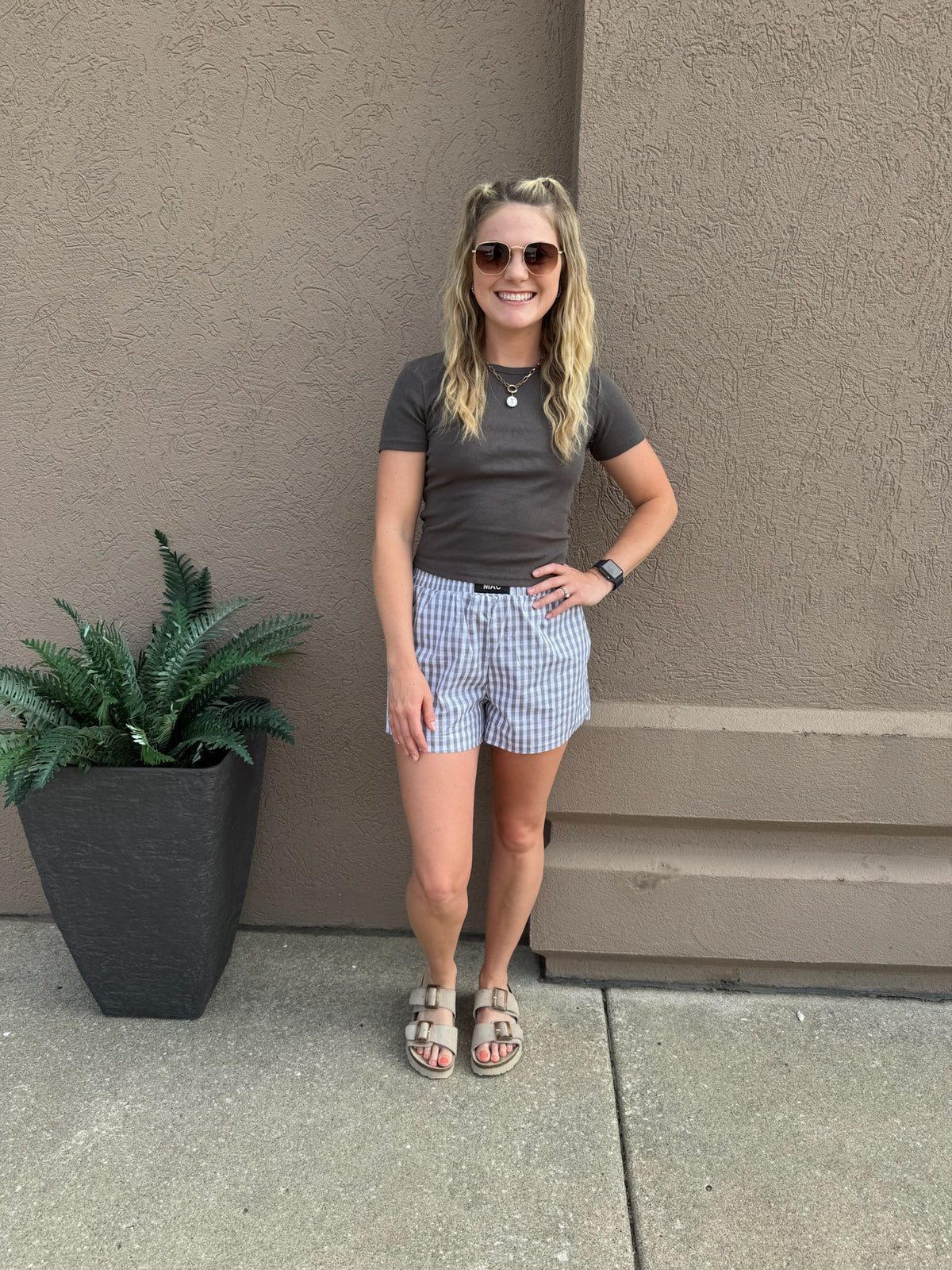 Grey Gingham Shorts