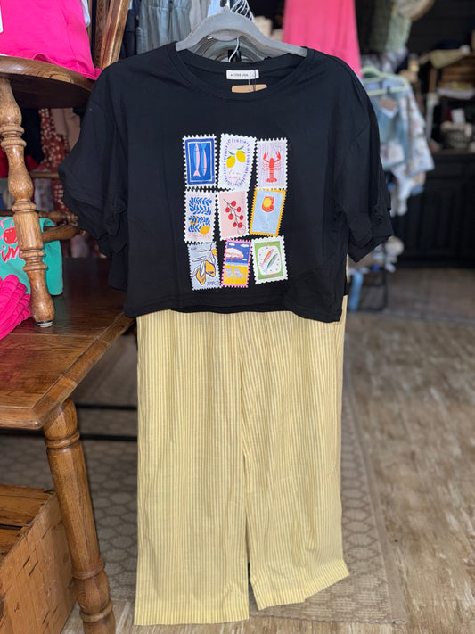 Yellow striped linen pants