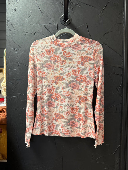 Pink floral mesh top