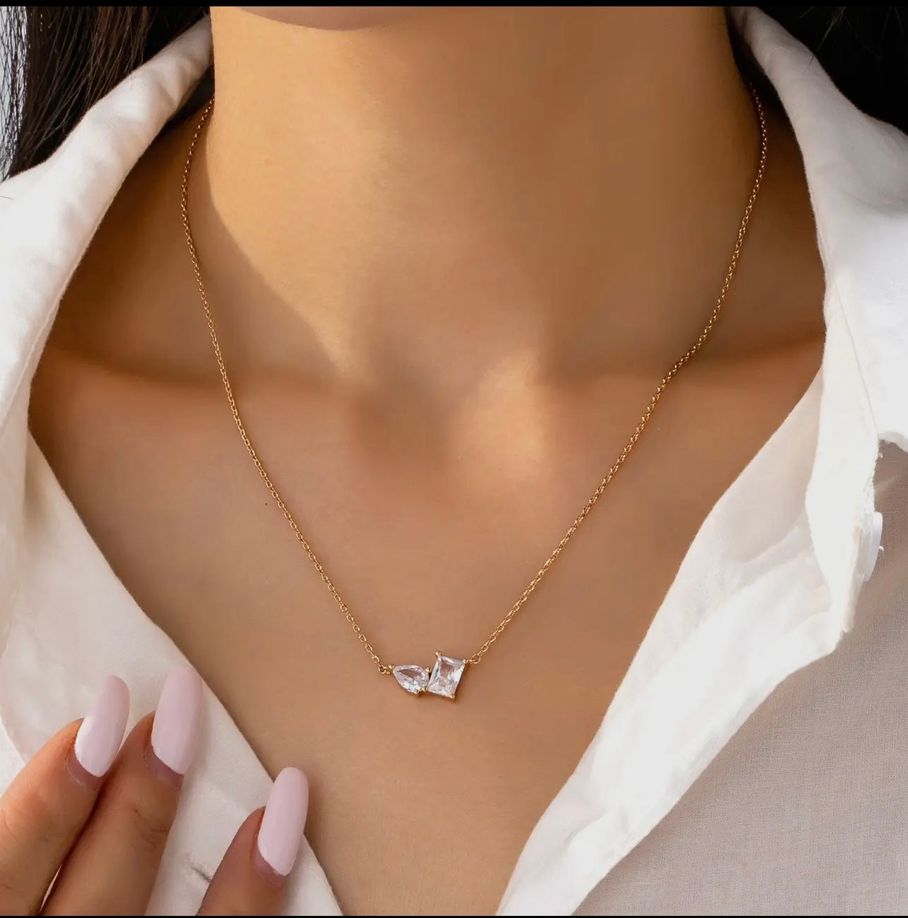 Teardrop Rectangle Crystal Pendant Necklace
