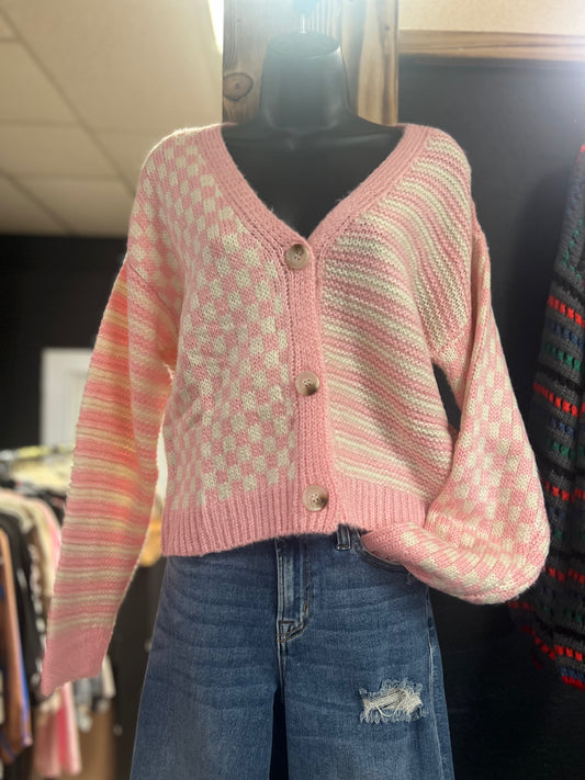 Pink Contrast Knit Sweater