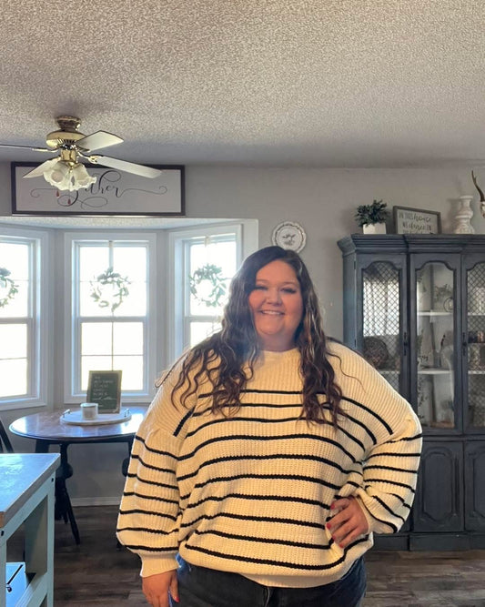 Plus Cream & White Striped Sweater