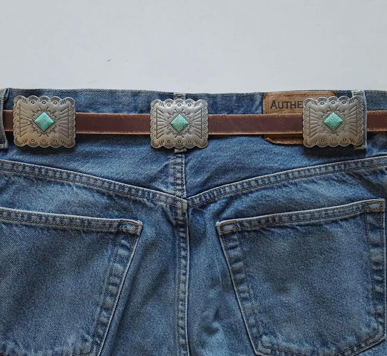 Leather Concho Chain Belt with Turquoise Stones